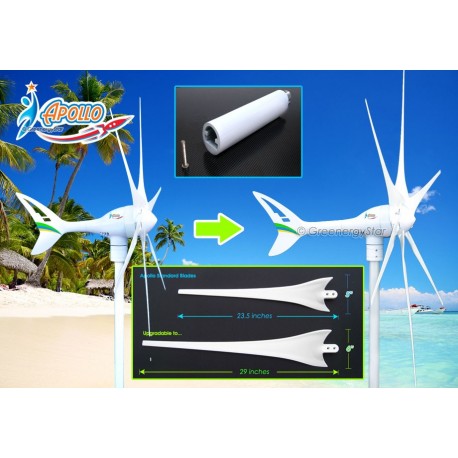 Apollo Wind Turbine Generator Upgrade Kit 18 cm Tail Extension + 6x 29" Blades